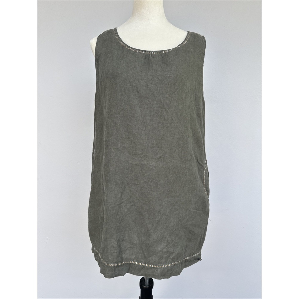 Taikoski Linen Tunic Dress Olive Green Minimalist Lagenlook Large